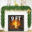 2 Pack 9 FT Christmas Garland Real Touch Norfolk Pine Garland Realistic, Christmas Faux Cedar Garland with Lights for Mantle Table Front Door Indoor Outdoor Holiday Christmas Decor