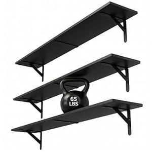 WOPITUES Floating Shelves for Wall 32″W x 8″D, Long Wall Mounted Shelves Set of 3, Wood Book Shelves Decor, Farmhouse Display Shelf for Bedroom, Living Room, Laundry Room, Kitchen, Bathroom, Black