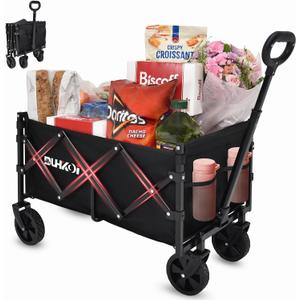 Collapsible Wagon Cart with Wheels Foldable,11 Lbs Lightweight Portable Folding Utility Wagon,90 L Heavy Duty Grocery Shopping Carts,Versatile for Garden Sports Camping Park Outdoor Use
