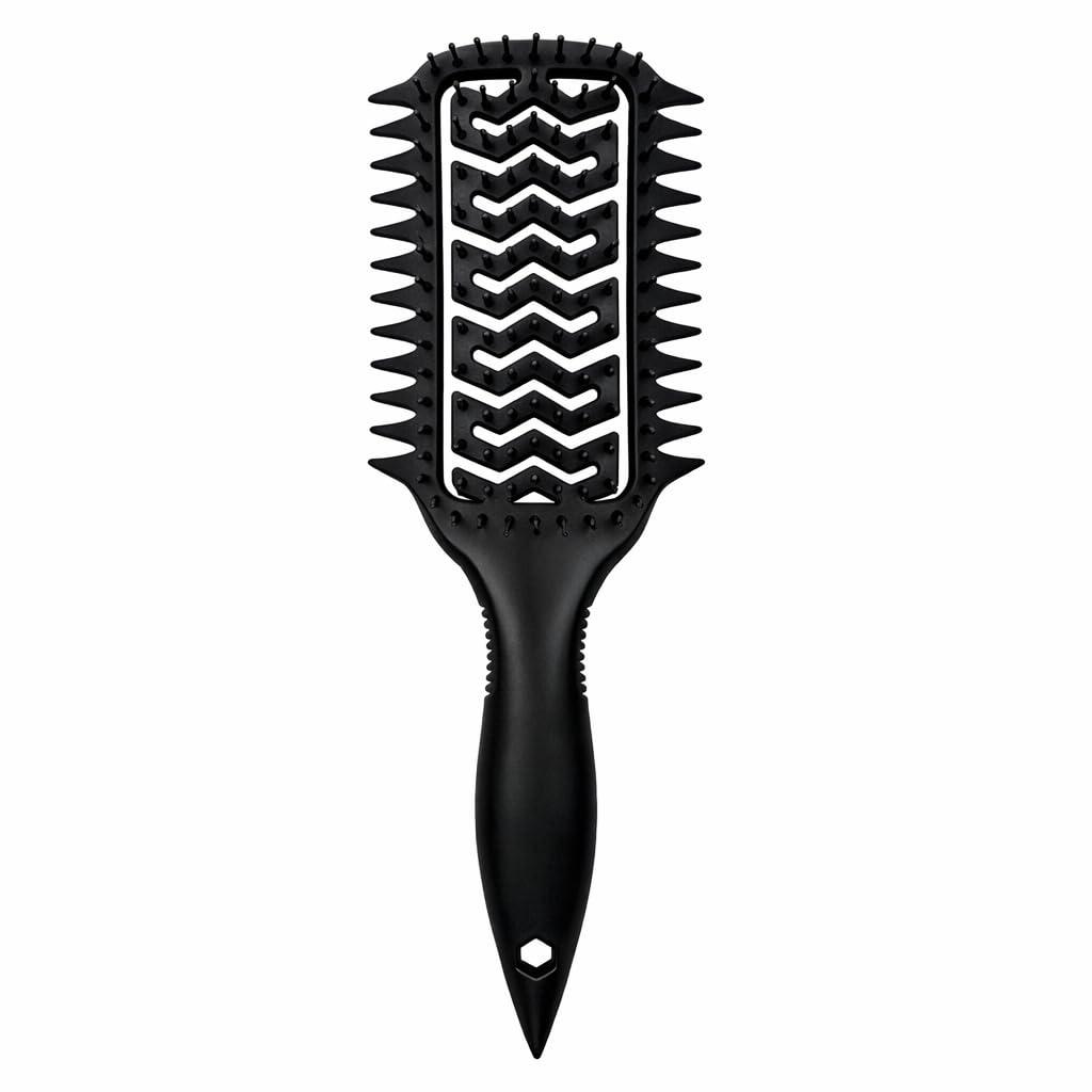 Vented Curl Defining Brush, Detangling & Clump-Forming Styling Brush for Wavy Curly Coily Hair, Wet/Dry, Anti-Frizz, Rounded Tips, Non-Slip Handle (Black)