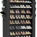 Mavivegue Shoe Rack with Cover, 10+1 Tier Tall Shoe Storage for 50-55 Pairs of Shoes, Shoe Organizer for Entryway, Closet (Black)