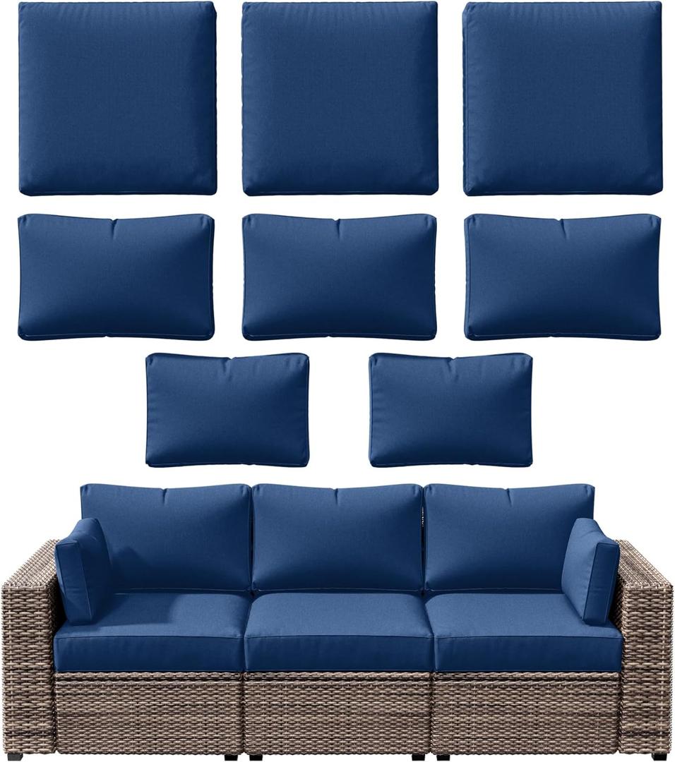 8p Outdoor Cushion Slipcovers Outdoor Patio Cushions Covers Replacement Waterproof with Zipper for 3-Seat Rattan Sofa Patio Furniture Cushion Covers, Covers Only (Blue)