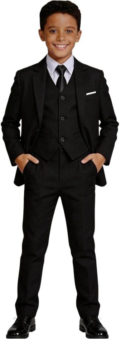 Visaccy Boys Formal Suit Slim Fit Dress Clothes Ring Bearer Outfit Tuxedo Suits,Adjustable Waist (Black, S)