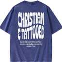 Graphic Tees Summer Women Men Cotton Novelty Oversized Crew Verse in Bible Christian Washed T-Shirt (Blue, XL)