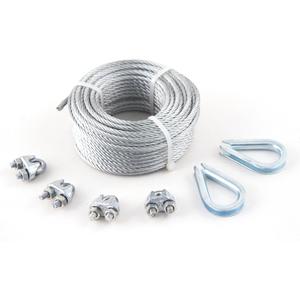 504711 1/8-inch x 50 ft Galvanised Steel 7 x 19 Aircraft Cable Metal Wire Rope Kit with 400 lb. Safe Working Load (Includes x4 1/8-inch Wire Rope Clips and x2 1/8-inch Wire Rope Thimbles)