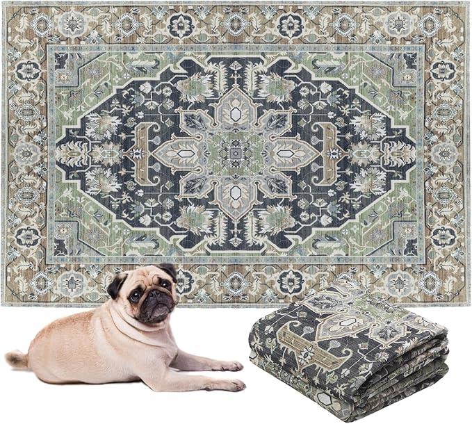 LOVEWAG Washable Dog Pee Pads, 16" x 24", Waterproof, NonSlip, Super Absorbent, Reusable MachineWashable, 2Pack (Sage Forest)