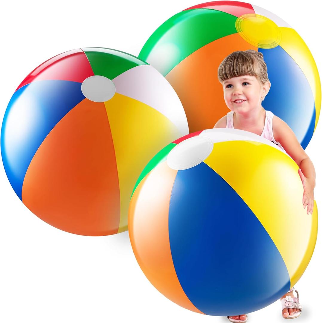 24-inch Giant Beach Ball - (pack Of 3) Big Inflatable Beach Balls For Pool Toys, Blow Up large inflatable ball Toys For Kids Pool Parties, Themed Birthdays, Beach Events, Summer Party Decorations