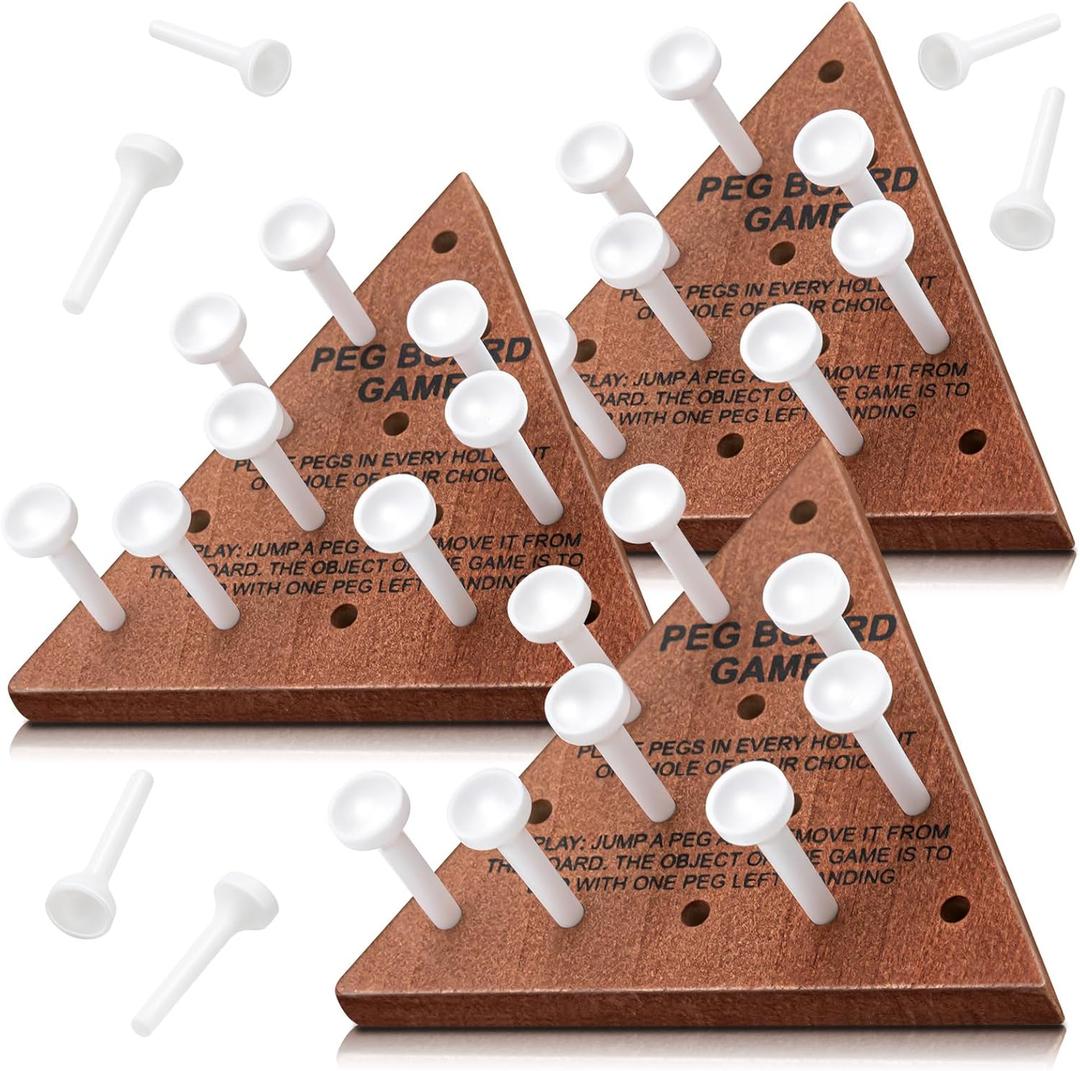 Skylety 6 Pack Triangle Peg Games Wooden Board Table Game for Family Boys Girls Adults, Learning Toys Travel Peg Jump Toys Triangle Puzzle Brain Teaser Christmas Gifts (Dark Color)