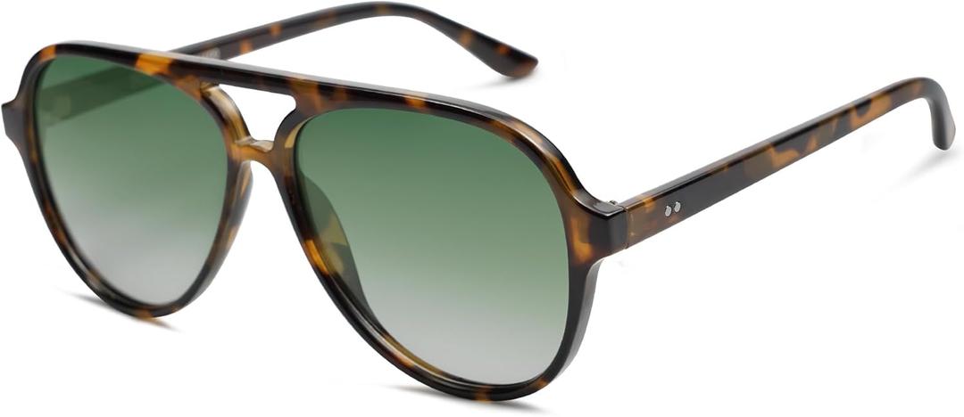 SOJOS Classic Polarized Aviator Sunglasses for Women Men, Retro Trendy Aviators Shades SJ2201 (Tortoise/Gradient Green)