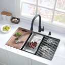 25 Inch Black Undermount Kitchen Sink Workstation-Hovheir 25x19 Black Stainless Steel Kitchen Sink Undermount 16 Gauge Deep Single Bowl Under Mount Sinks with Cutting Board