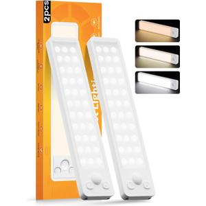 Under Cabinet Rechargeable Dimmable Lighting: 3 Color Temperature Motion Sensor Lights Indoor - Battery Operated Lights - Activated Closet Magnetic Wireless Led Light for Kitchen Home Bathroom Counter (2 Pack)