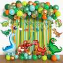 Dinosaur Birthday Party Decorations Supplies Happy Birthday Banner Crepe Paper Green Orange Blue Gold Dino Foil Balloons Garland Arch Kit for Jungle Safari Dinosaur Themed Baby Shower Party Boys Kids