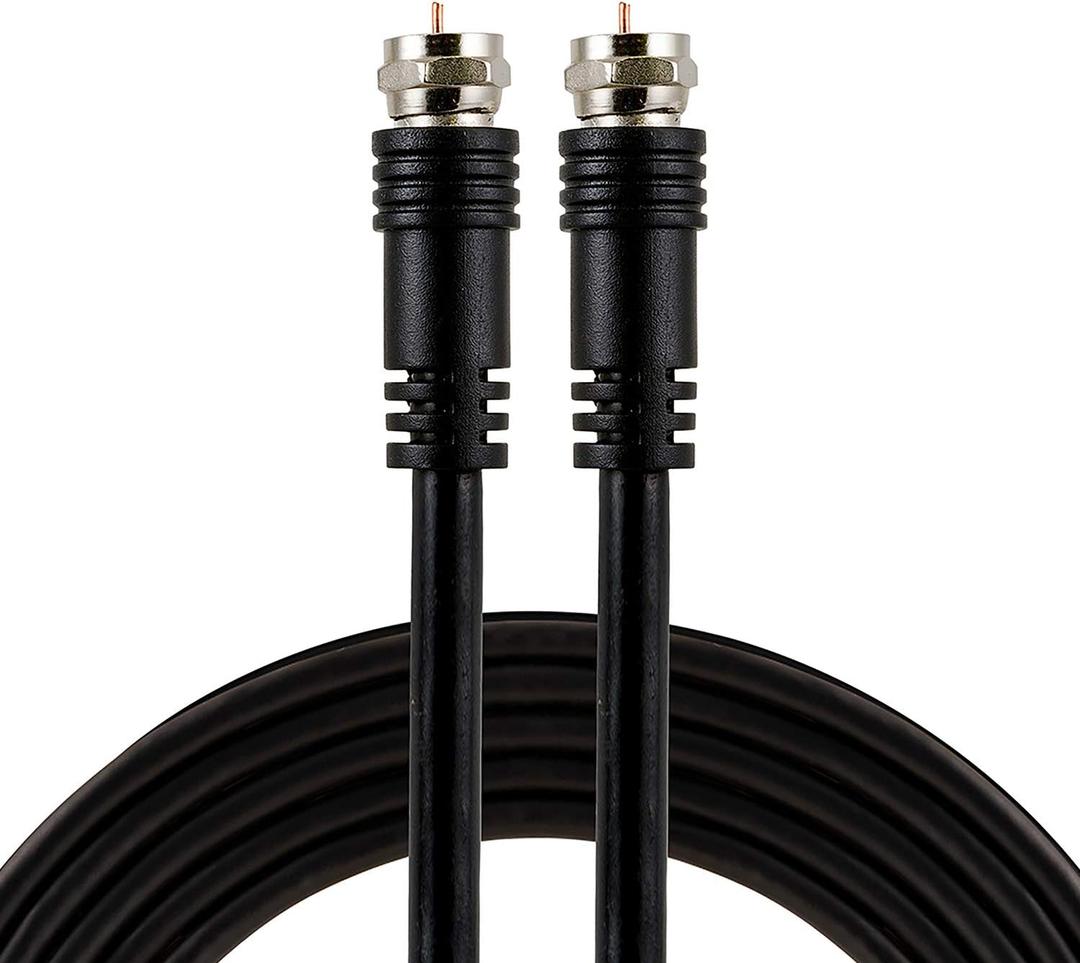 RG6 Coaxial Cable, 15 Ft. F-Type Connectors, Double Shielded Coax, Input Output, Low Loss Coax, Ideal for TV Antenna, DVR, VCR, Satellite Receiver, Cable Box, Home Theater, Black, 33627
