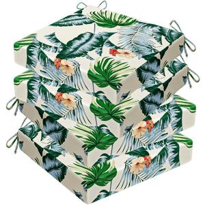 16.5x18inch Patio Cushions,Replacement Cushions for Outdoors Waterproof Stain-Resistant Durable Reversible Thick Chair Cushion/with Removable Cover,with Ties 4 Pack (Hawaiian)