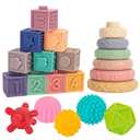 Baby Toys for 6 to 12 Months, Montessori Sensory Bins & Teething Toys, 6 in 1 Stacking Blocks, Rings, Eggs, Spinner, Crab Shape, 27 Pieces, Ages 6-36 Months