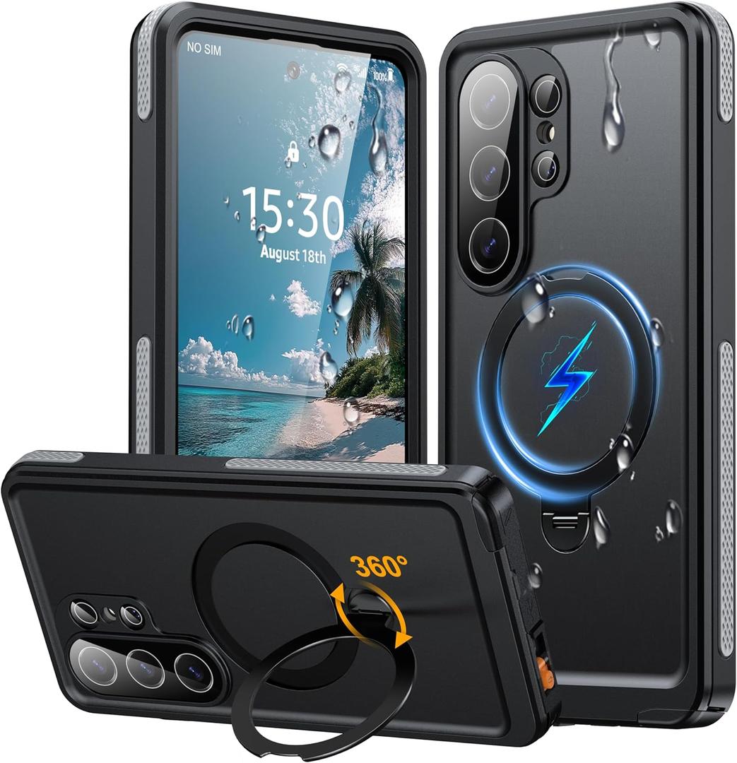 Magnetic & Stand for Samsung Galaxy S26 Ultra Case Waterproof[Built-in Screen Protector][Fit for Magsafe][Invisible Kickstand] 360 Full Body Sealed Protective Dustproof Shockproof Case (Black)