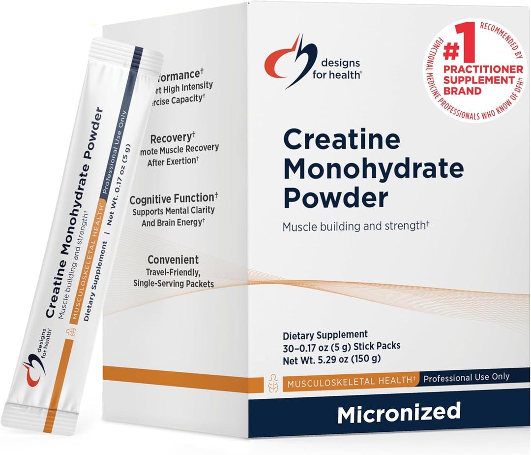 Designs for Health Creatine Monohydrate Powder, Unflavored Micronized Creatine Powder for Women & Men to Support Muscle Strength, Exercise + Brain Health, Pure Creatine Monohydrate 5g (30 Stick Packs) (5.29 Ounce (Pack of 1))
