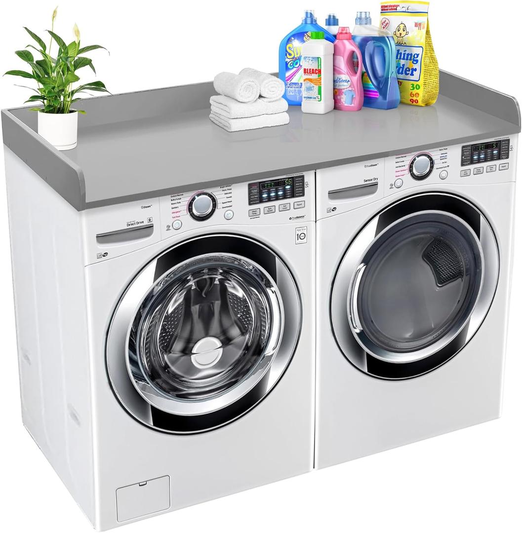 Royxen Washer Dryer Countertop with Solid Wood Core,54W x 27.5D Laundry Countertop with Edge Rails,Washer and Dryer Topper for Laundry Room Organization (Grey)