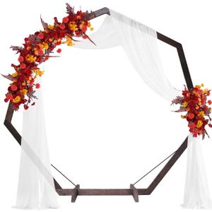 THORISE 7FT Wedding Arch, Heptagonal Wood Arch for Wedding Ceremony, Arbor Backdrop Stand for Garden Parties, Indoor, Outdoor, Wooden Arbor Rustic Farmhouse Theme