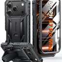 FNTCASE for iPhone 17 Pro-Max Case: Military Grade Drop Proof Protection Mobile Cover with Kickstand | Matte Textured Rugged Shockproof TPU | Protective Sturdy Phone Case - 6.9 inch Black