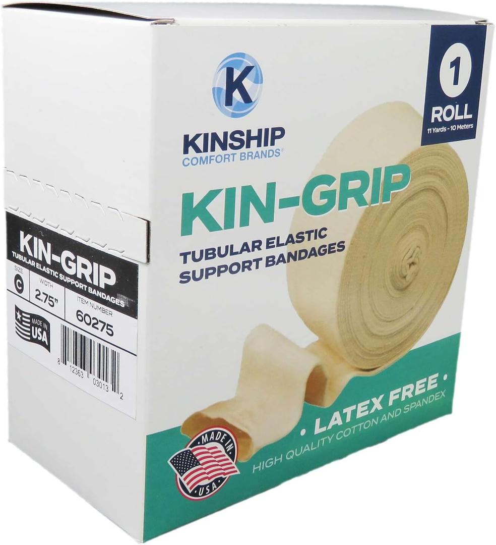 KinGrip Tubular Elastic Support Bandages by Kinship Comfort Brands Tubular Bandage Protects Fragile Skin Latex-Free Wound Care for Edema and Lymphedema Support | Made in USA | Size C 2.75x10 MTR