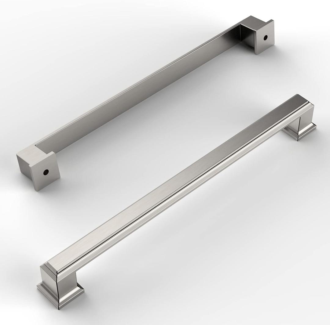 Amerdeco 10 Pack Brushed Satin Nickel Cabinet Pulls 7-1/2 Inch(192mm) Hole Center Cabinet Hardware Kitchen Cabinet Handles for Bathroom Drawer Pulls Dresser Pulls ZH0001