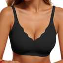 Womens Wireless Bras Push Up Bralette Supportive Everyday Bras Seamless Full Coverage Comfort T-Shirt Bra (Black, L)