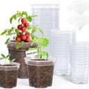 homenote Clear Nursery Pots for Plant,3/4/5 Inch Plant Pot for Planting Plastic Seedling with Drainage Holes Seed Starter Flower High Transparency 20 Labels Excellent Hardness(30 Pack) (3/4/5 Inch, Transparency-no Lid)