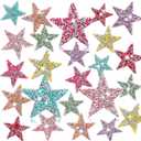 Syhood 24 Pcs Star Patches Iron on Rhinestone Adhesive Sequin Glitter Star Patches Appliques for Valentines Wedding Clothing Jeans Repair Decors(2.36 Inch,Mixed Color)