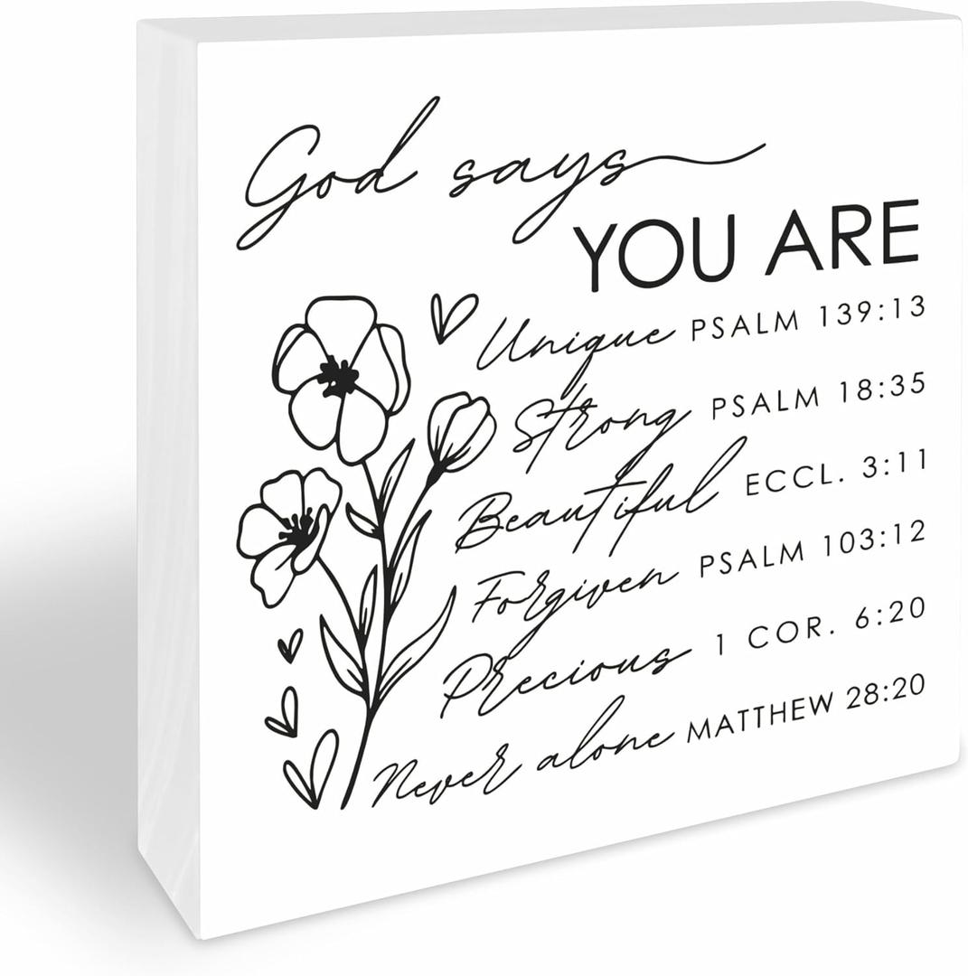 God Says You Are Wood Decorative Block - 5 Inches 6-Sided Painted Pine Wooden Decor - Christian Gifts, Inspirational Religious Gifts -Tabletop,Shelf, Home & Office Decorations (A05)