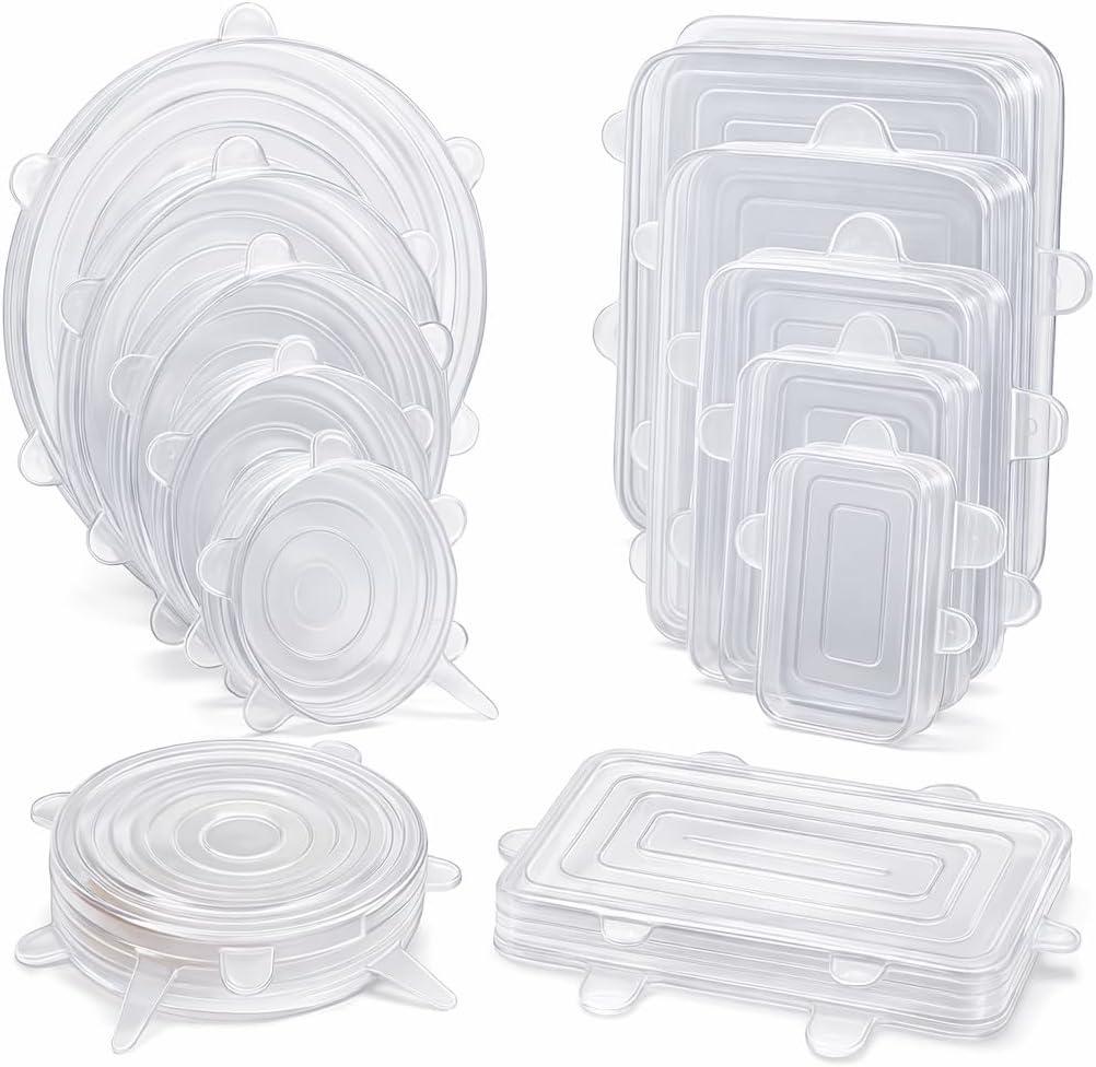 Reusable Silicone Food Covers  12-Pack Round & Rectangular Lids | BPA-Free, Eco-Friendly, Airtight Seal for Bowls, Containers & Fruits | Microwave & Dishwasher Safe