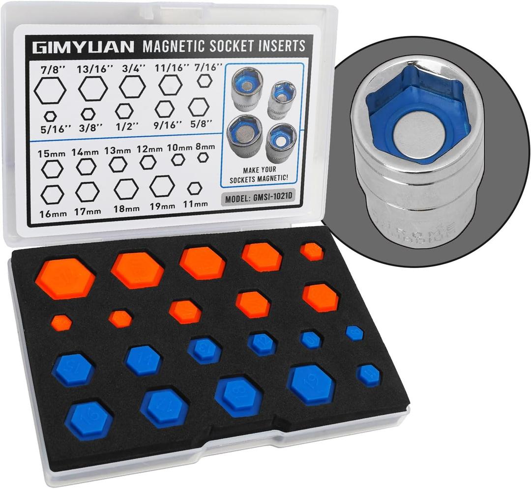 GIMYUAN 21PCS Magnetic Socket Inserts for SAE Metric 5/ 16 to 7/ 8 Inch, 8mm to 19mm Universal Sockets, Inserts with Magnet, Separate Type