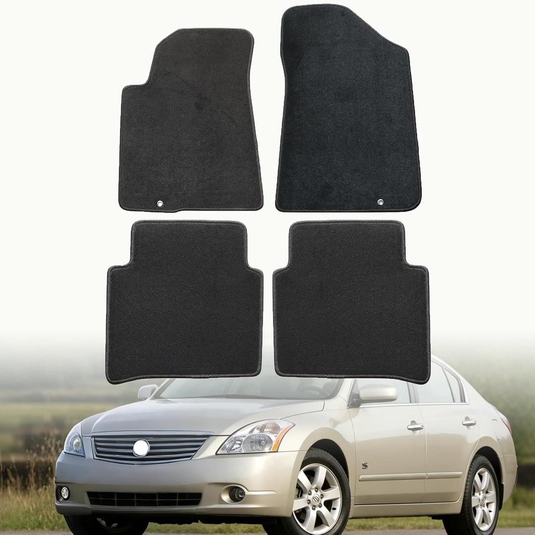 GXARTS Custom Fit Velour Carpet Floor Mats Fit for Nissan Altima 2007 2008 2009 2010 2011 2012 S SE SL SR - Front & Rear 4-Piece Set, Clip-Secured Anti-Shift Design, Black
