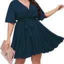 SCOMCHIC Women's Plus Size Summer Dresses Short Sleeve Wrap V Neck A Line Skater Mini Short Dress 1XL