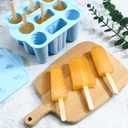 9 Cavity Popsicles Molds with 50pcs Wooden Sticks, Silicone Popsicle Mold, BPA Free Popsicle Maker Molds, Reusable Homemade Ice Pop Mold, Easy-Release Ice Cream Mold for Kids Adult DIY Ice PopsBlue