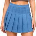 SCKTOO Womens Denim Skirt High Waisted Zipper A-Line Skater Jean Pleated Mini Skirts (XS)