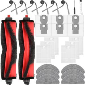 28 Pcs Replacement Parts for Roborock Q7 M5+ / Q7 L5+ Robot Vacuum Cleaner, Accessories Kit Include 2 Main Brushes, 6 Dust Bags, 6 Filters, 6 Mop Pads, 6 Side Brushes, 1 Cleaning Tool, 1 Screwdriver