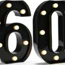 Pooqla Decorative Led Light Up Number Letters, Black Plastic Marquee Number Lights Sign for 60th Birthday Party Wedding Decor Battery Operated Black Decoration 60