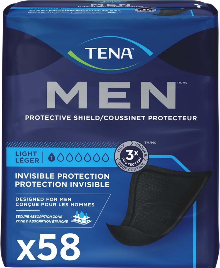 Tena Men Light Incontinence Protective Shield for Men, Bladder Control, Discrete, Light Absorbency, 58 Count