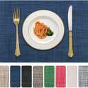 Vinyl Placemats Set of 6, PVC Woven Washable Non-Slip Table Mats, Heat Resistant Wrinkle Free Place Mats for Dining Table, Easy to Clean (6, Navy Blue)