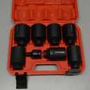 SAE Deep Impact Socket Set 8-Piece 1/2-inch Drive Wheel Axle Nut Wrench Large Sockets Standard Adapter 1-11/16 1-9/16 1-3/8 1-7/16 1-1/2 1-5/8 1-3/4 Imperial Spindle Joint Torque Bearing Locknut Truck