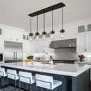 Pendant Lighting for Kitchen Island, Dining Room Light Fixture Black, 5-Light Hanging Linear Chandeliers with Clear Glass Shade Farmhouse Chandeliers for Dining Room(E26 Bulb Base)