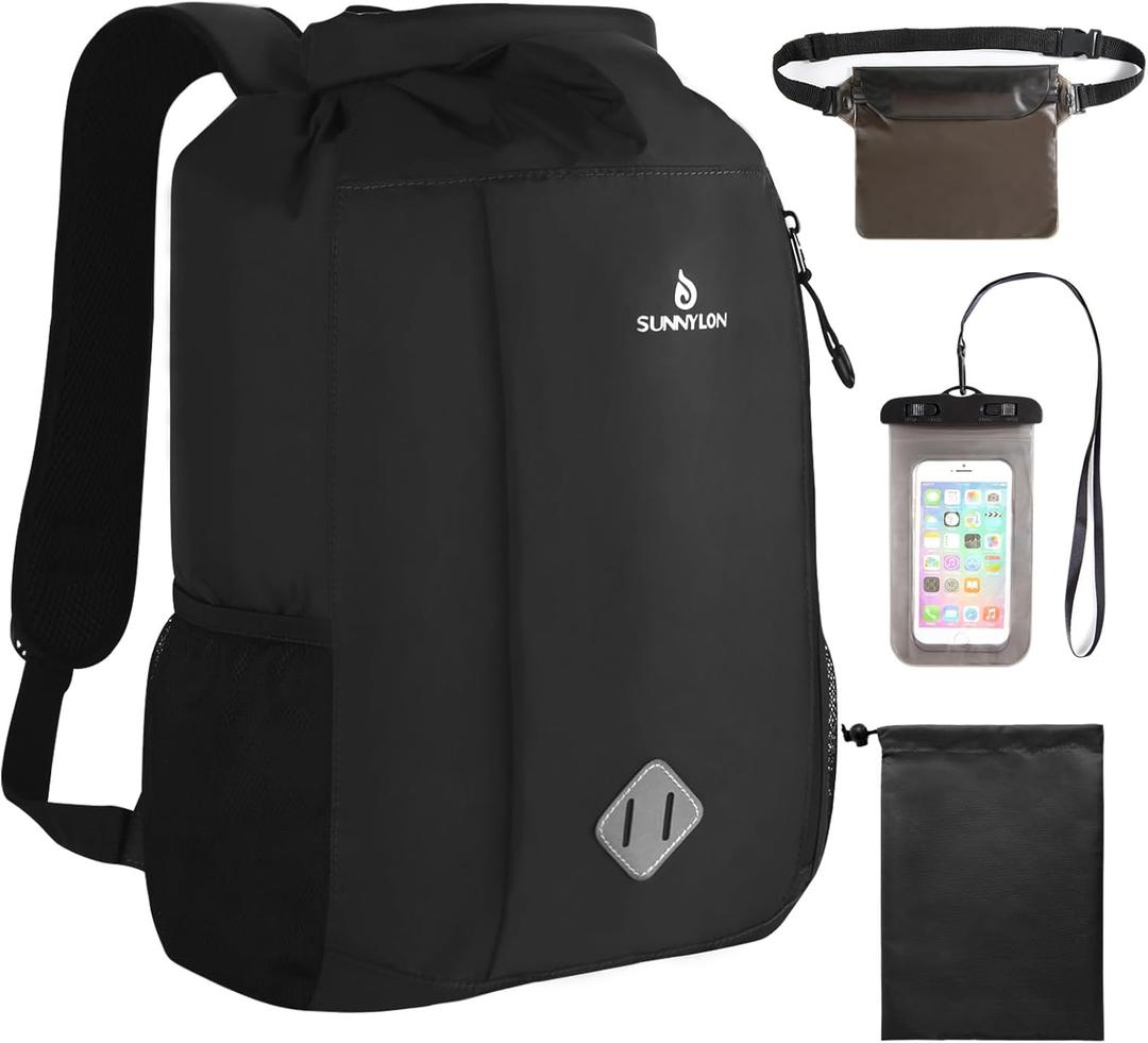 Dry Bag Backpack, 20L Dry Bag Waterproof with Waist Pouch and Phone Case,Roll top Dry bag for kayaking,Marine dry bag for Kayaking, Beach, Rafting, Boating, Hiking, Camping and Fishing (Black)