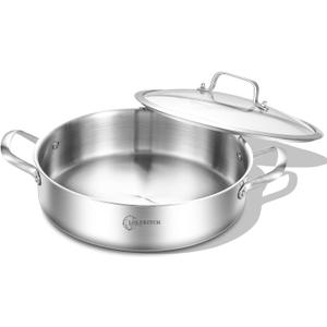 LOLYKITCH 3 Quarts Tri-Ply Stainless Steel Sauté Pan with Lid,10 Inch Induction Cooking Pot, Dishwasher and Oven Safe,Dia.26 CM
