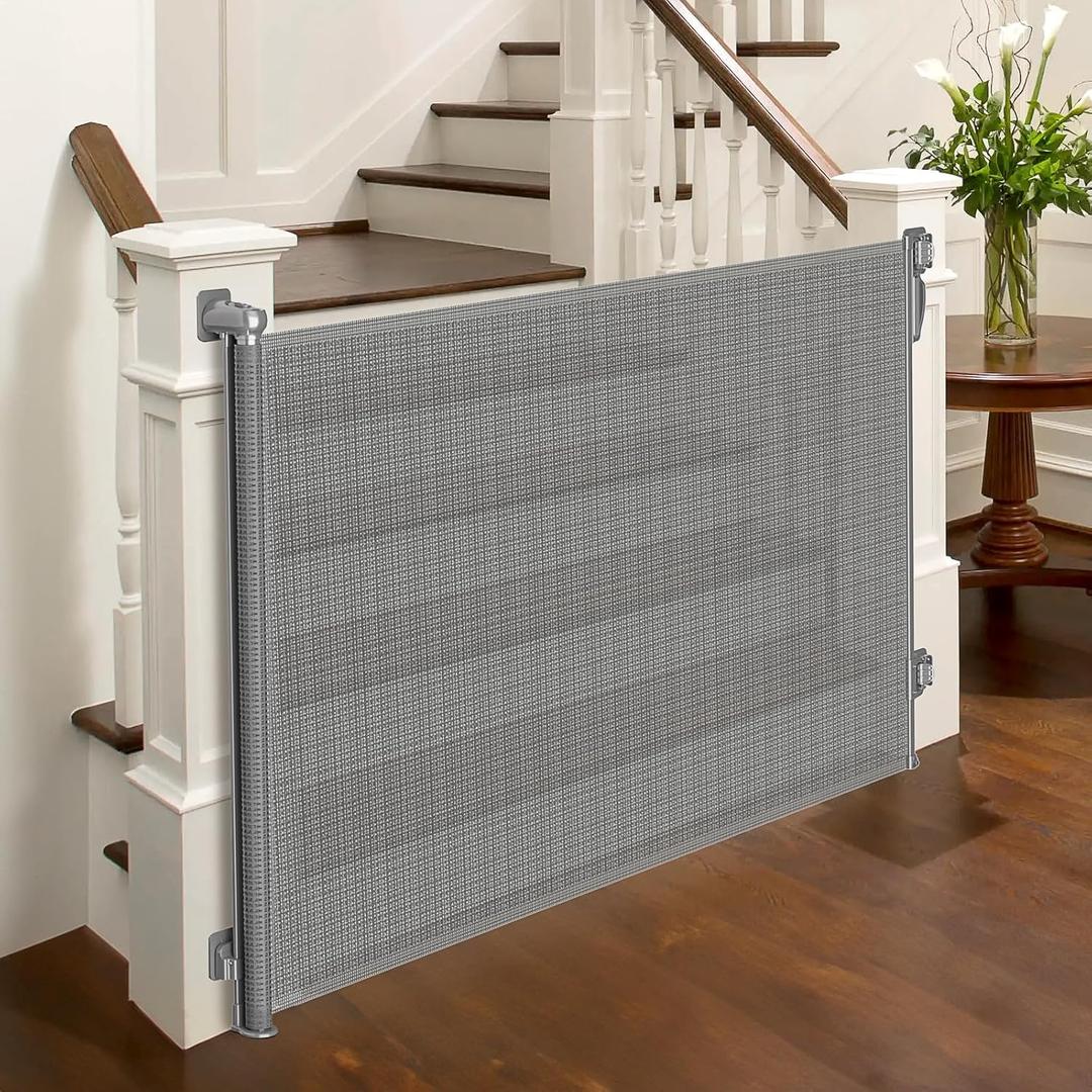 Babepai Retractable Baby Gates No Drilling | 54" Wide x 34" Tall Dog Gates for Stairs | Indoor/Outdoor Use | Child Gates for Doorways, Deck, Porch, Hallways, Patio - Gray
