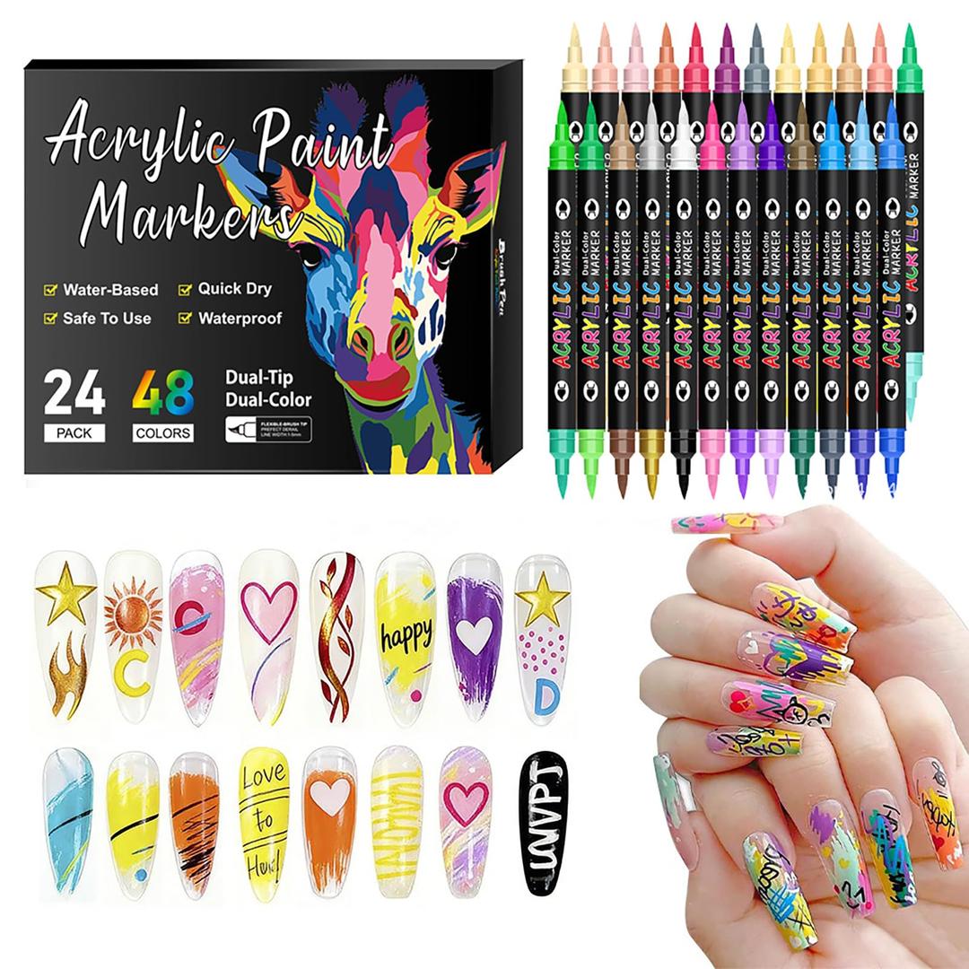 Nail Art Pens 48 Colors Nail Art Pens Set, Nail Art Markers Dual Tip Nail Polish Pens Drawing Painting Pen for Home Salon, Quickly Dry Nail Art Marker Nail DIY Decoration for Women Girls