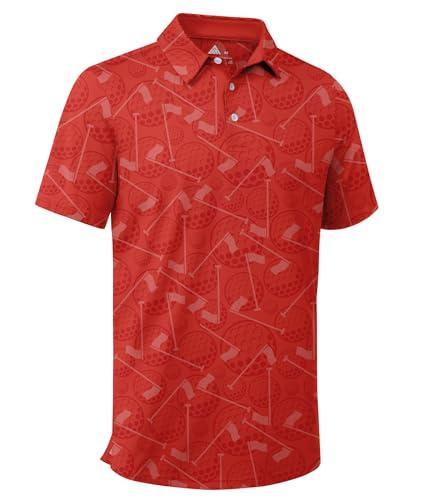 ZITY Men's Golf Shirts Short Sleeve Moisture Wicking Performance Print Patterns Casual Collared Golf Polo Shirt for Men, M