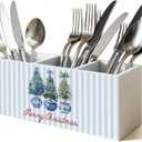 Chinoiserie Christmas Kitchen Utensil Holder, Xmas Tree Grandmillennial Cooking Utensil Holder Wooden Storage Organizer Box for Kitchen Counter, Blue and White Christmas Decor