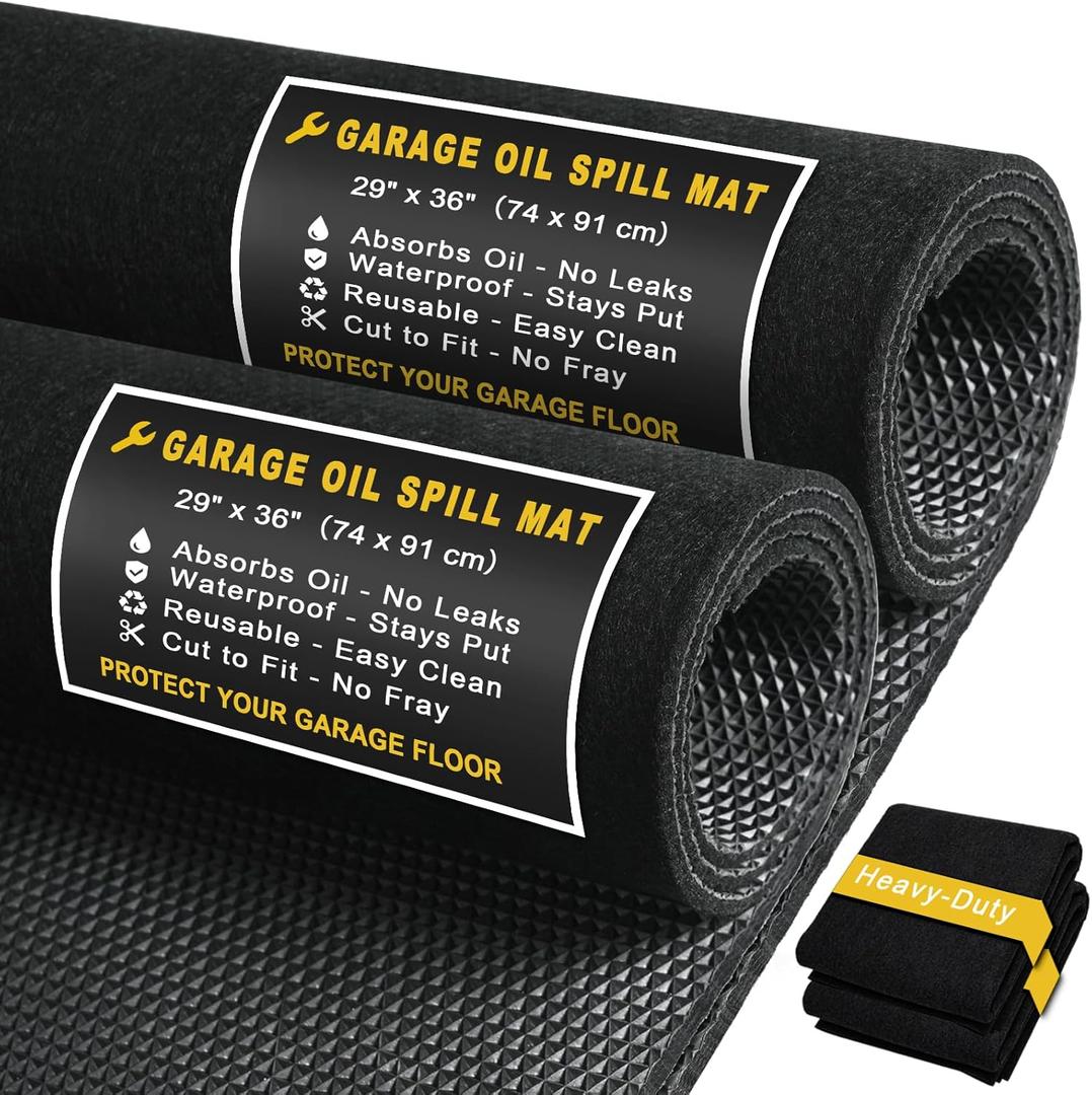 2-Pack Golener Oil Spill Mat - Garage Floor Mat, Absorbent Oil Pad, Premium Maintenance Mat, Waterproof, Contain Liquid, Protect Garage Surface from Spill & Stain, Reusable, Washable, Durable, 29x36 (Black)