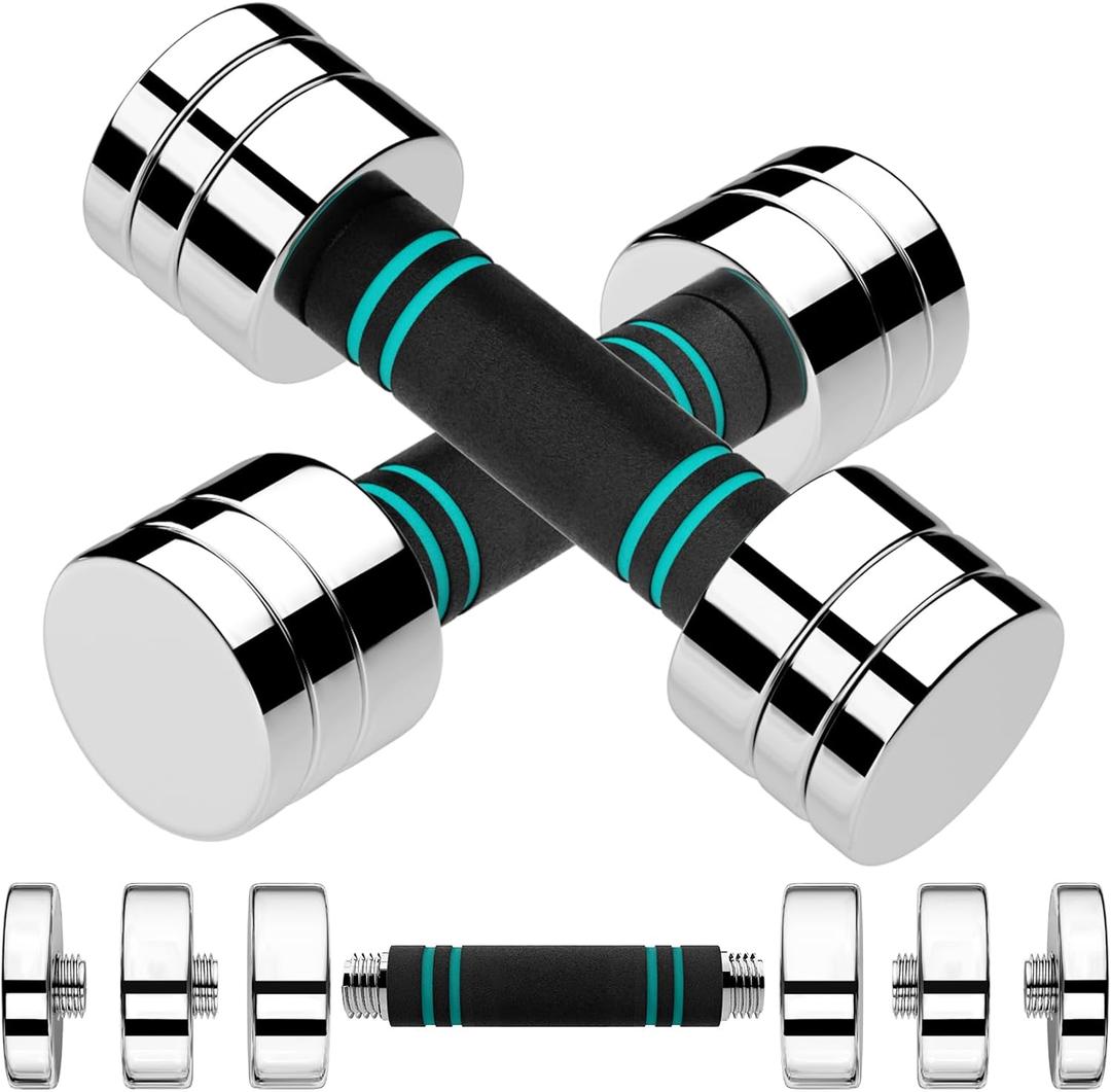 LIFERUN Steel Adjustable Dumbbell Set of 2, 5lb Free Weights Dumbbells Set, Non-Slip and Comfortable Foam Handle, Adjustable Dumbbells Weights Set for Home Gym Office Exercise